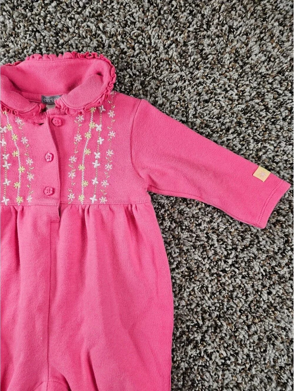Vtg 1990s Carters Baby Girls Sz 9M One Piece Outfit Pink Embroidered Floral